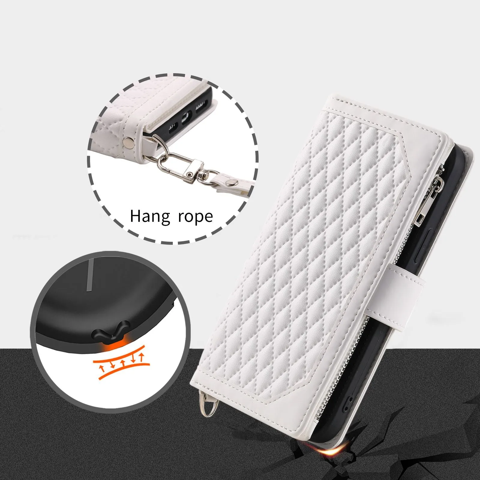 005 Style PU Leather Phone Cover for Xiaomi Redmi Note 11 Pro 4G (Mediatek) / 11 Pro 5G (Qualcomm), Rhombus Texture Zipper Pocket Shell Stand Wallet Case with Strap