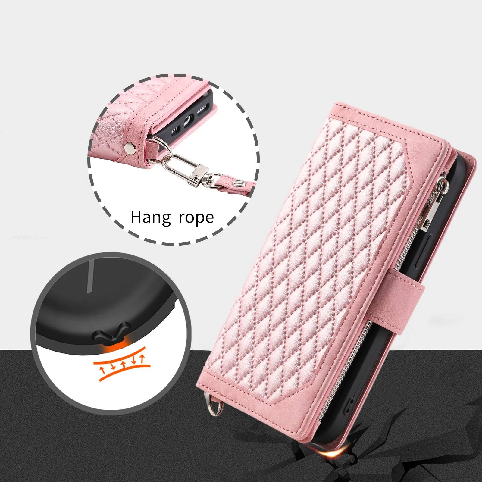 005 Style PU Leather Phone Cover for Xiaomi Redmi Note 11 Pro 4G (Mediatek) / 11 Pro 5G (Qualcomm), Rhombus Texture Zipper Pocket Shell Stand Wallet Case with Strap