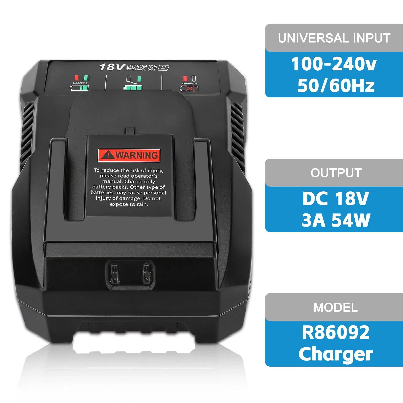 1 Pack 18V R86092 Fast Lithium Replacement Battery Charger R86092 Compatible with Ridgid 18 Volt Battery R840083 R840085 R840086 R840087 AC840085 AC840086 AC840087P AC840089 Cordless Power Tools