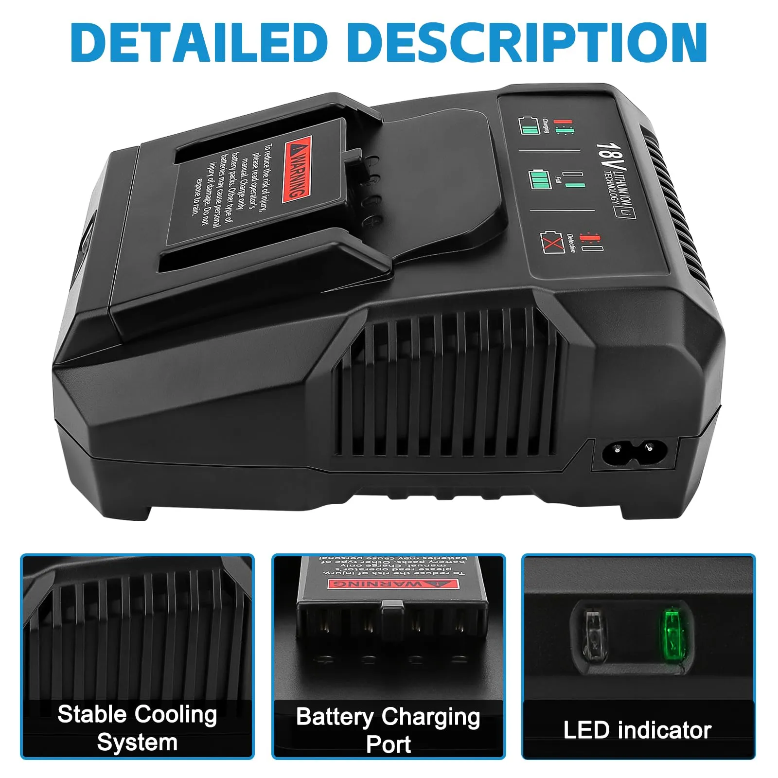 1 Pack 18V R86092 Fast Lithium Replacement Battery Charger R86092 Compatible with Ridgid 18 Volt Battery R840083 R840085 R840086 R840087 AC840085 AC840086 AC840087P AC840089 Cordless Power Tools