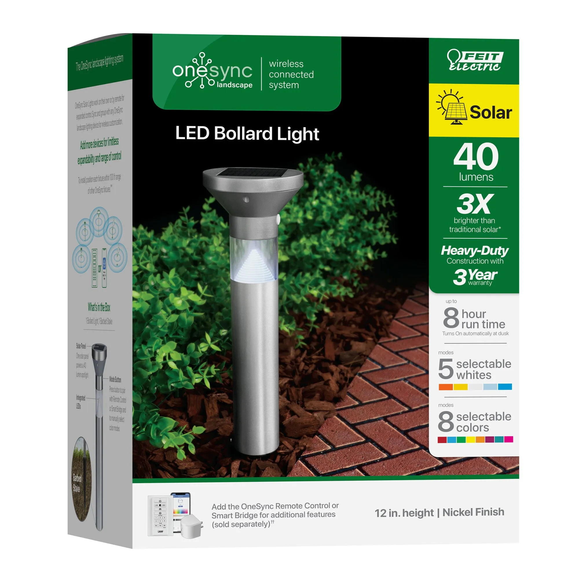 12 in. OneSync Landscape Nickel Solar Bollard Light