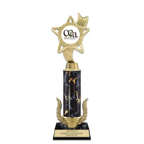 12" Custom Black Faux Marble Award Trophy w/Wreath & Insert Top