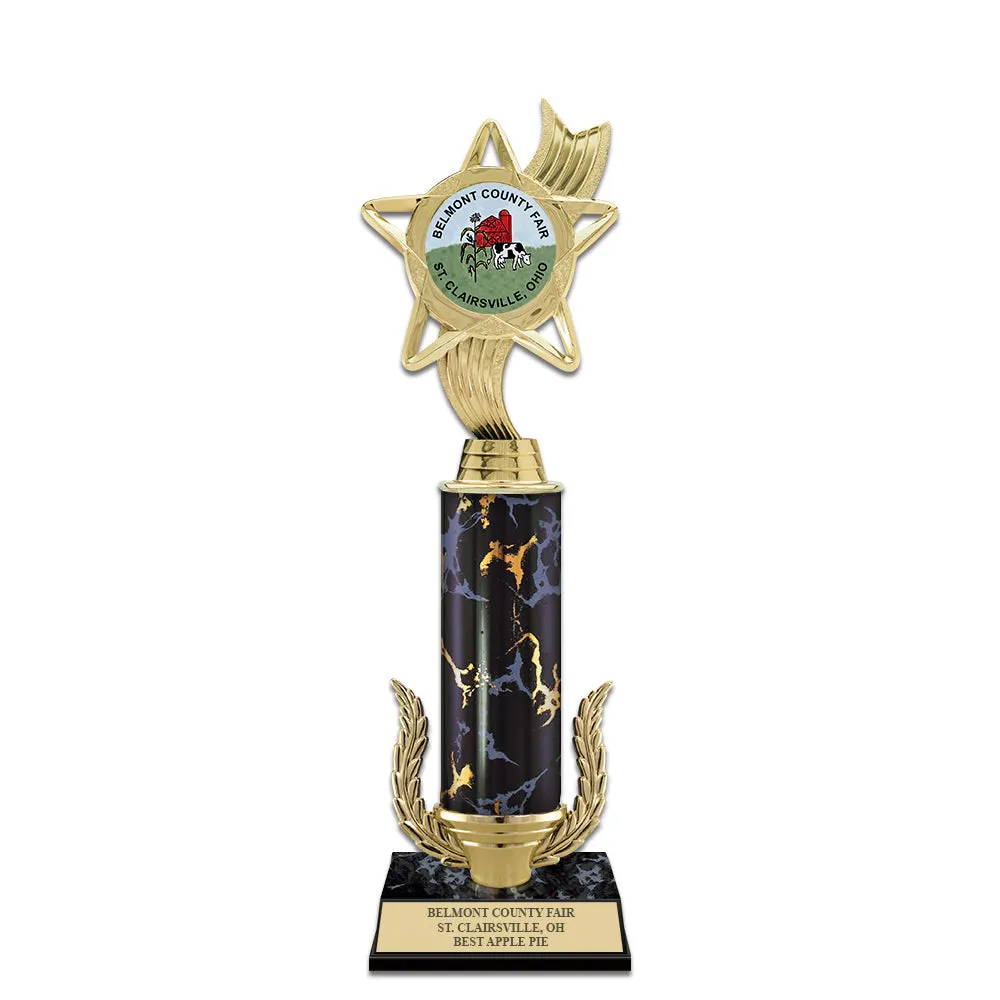 12" Custom Black Faux Marble Award Trophy w/Wreath & Insert Top