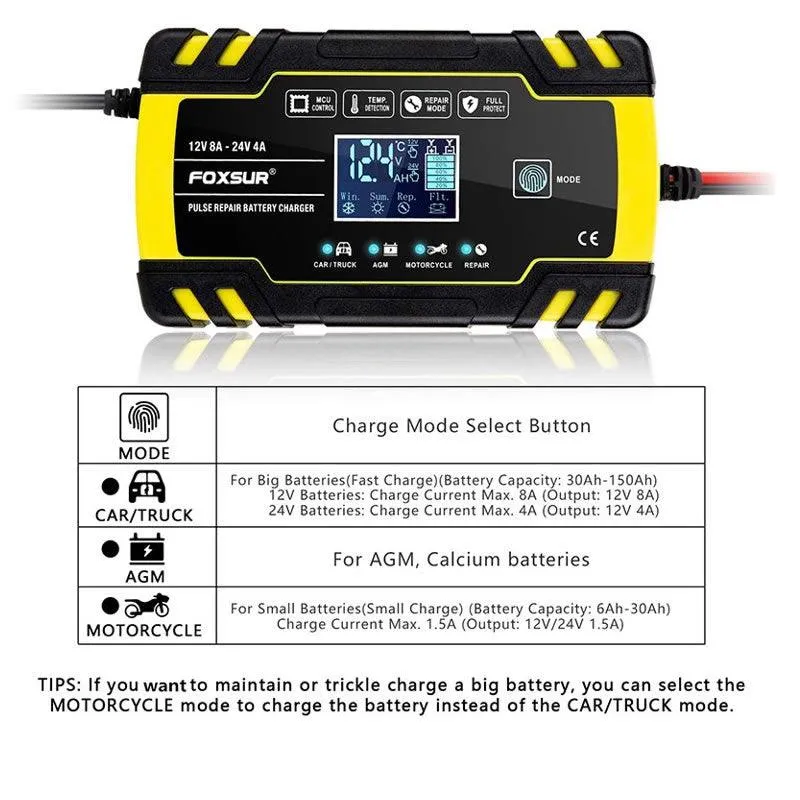 12V Intelligent Pulse Repair Charger Q-DP9921 YELLOW