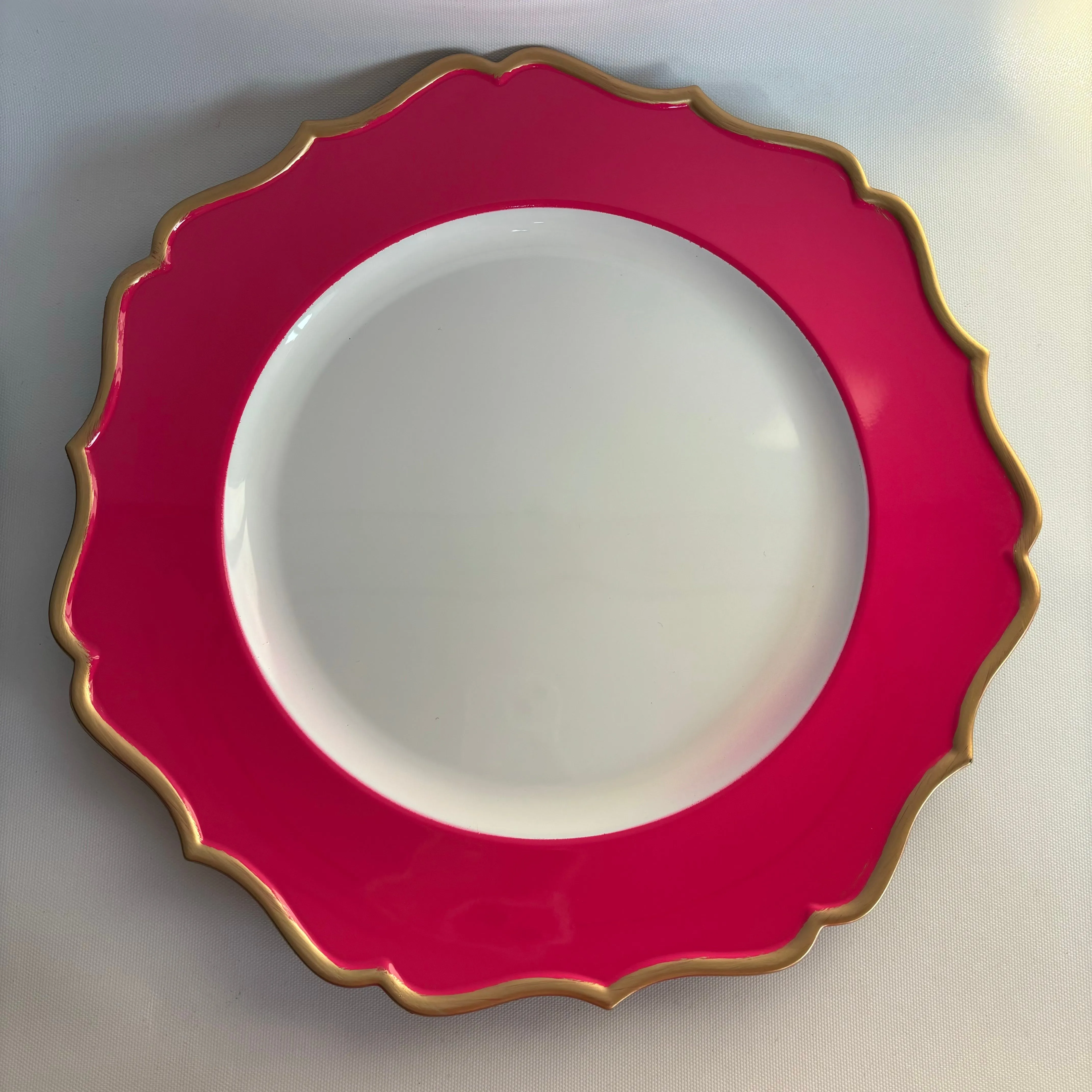 13" Acrylic flower Charger Plate-Hot Pink/gld