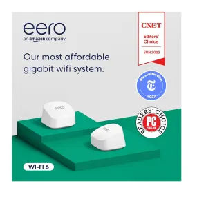 2-Pack Eero 6 : Fast Gigabit Mesh Wi-Fi System for Up to 3,000 sq. ft. Coverage - 2022 Release