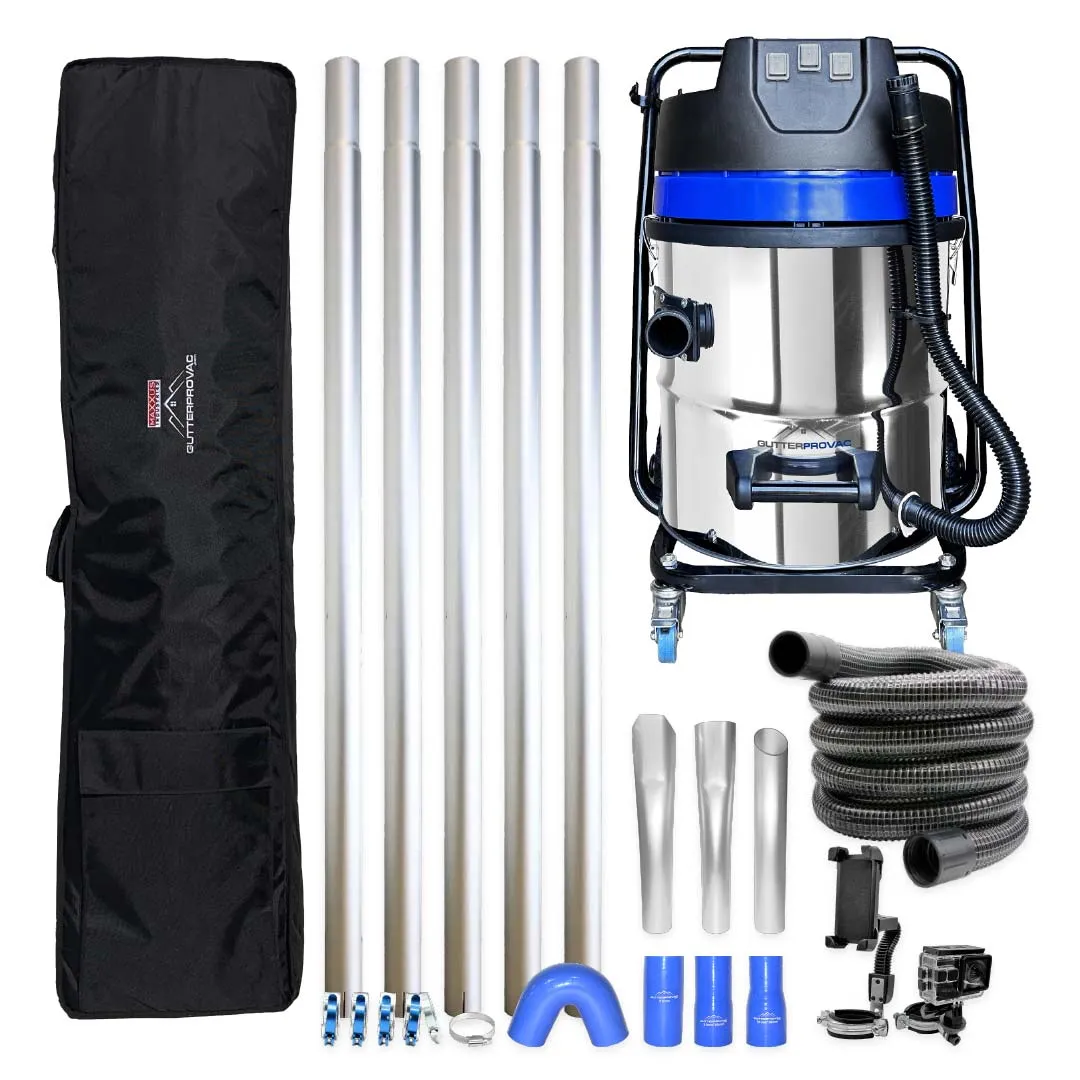 20ft (2 Story) Gutter Vacuum Cleaning System, 16 Gallon Classic Cyclone Vacuum, 25ft Hose, Inspection Camera and Bag (Bundle Discount)