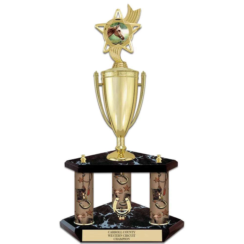 20" Custom 3 Column Black Base Award Trophy With Loving Cup & Insert Top