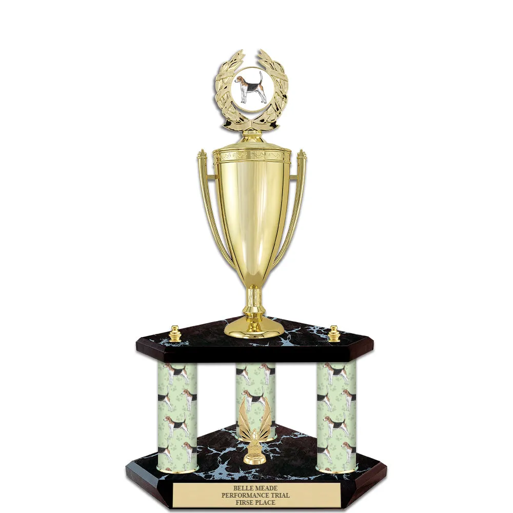 20" Custom 3 Column Black Base Award Trophy With Loving Cup & Insert Top