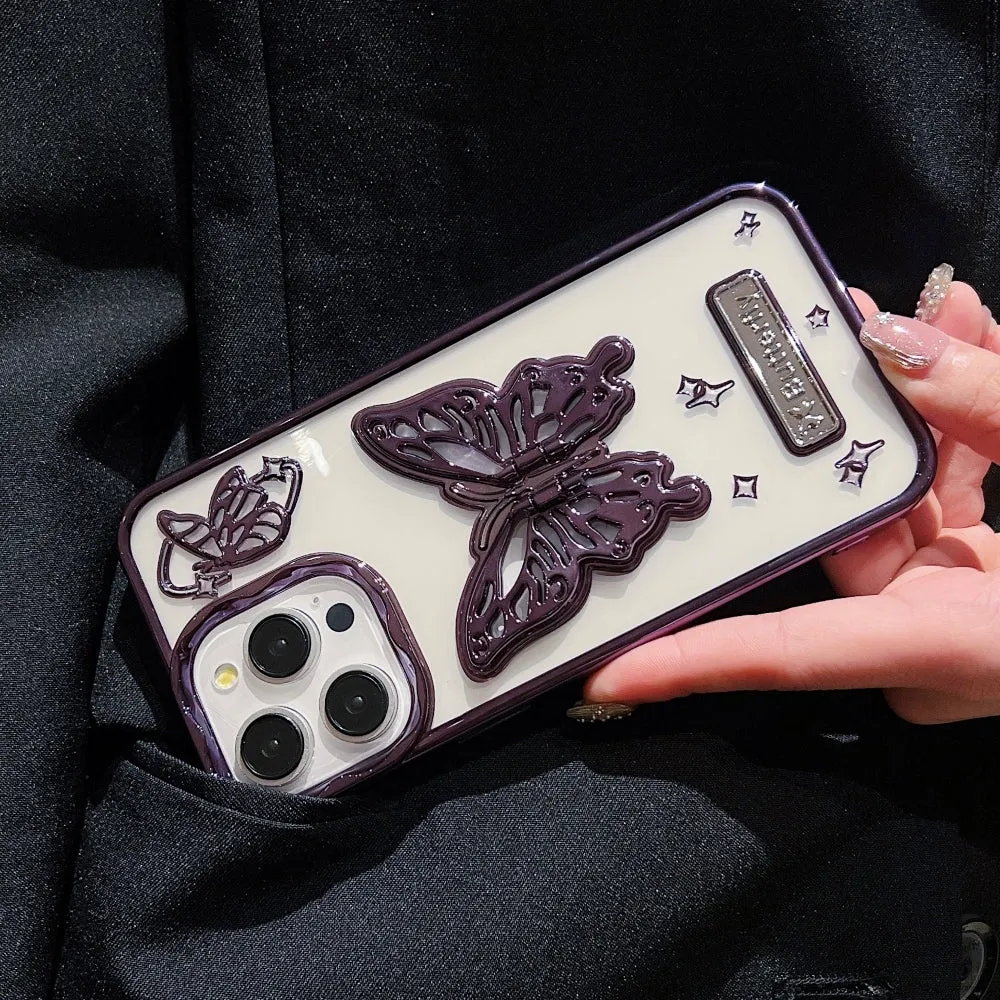 3D Electroplated Butterfly Folding Stand Embossed Phone Cover - iPhone 12 Pro Max