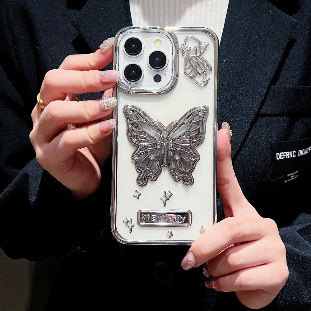 3D Electroplated Butterfly Folding Stand Embossed Phone Cover - iPhone 12 Pro Max