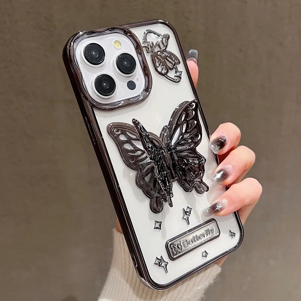 3D Electroplated Butterfly Folding Stand Embossed Phone Cover - iPhone 12 Pro Max