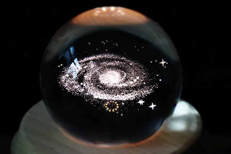 3D Galaxy Crystal Ball LED Night Light With Wooden Base