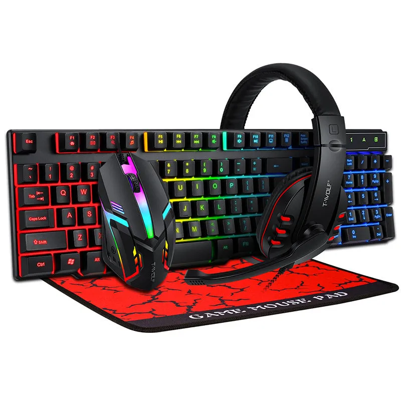 4-In-1 104 Keys Wired Gaming Keyboard   Headset   1200 DPI Mouse   Mousepad Combo