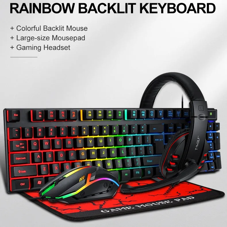 4-In-1 104 Keys Wired Gaming Keyboard   Headset   1200 DPI Mouse   Mousepad Combo