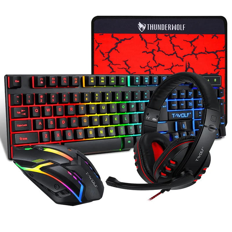 4-In-1 104 Keys Wired Gaming Keyboard   Headset   1200 DPI Mouse   Mousepad Combo