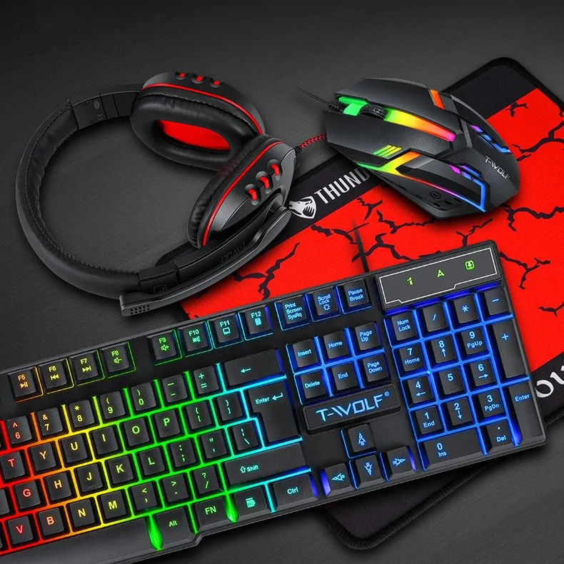 4-In-1 104 Keys Wired Gaming Keyboard   Headset   1200 DPI Mouse   Mousepad Combo