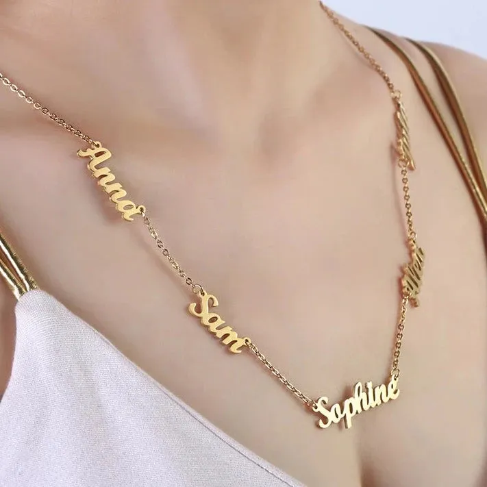 5 Inscriptions Multiple Name Necklace in 18k gold plating