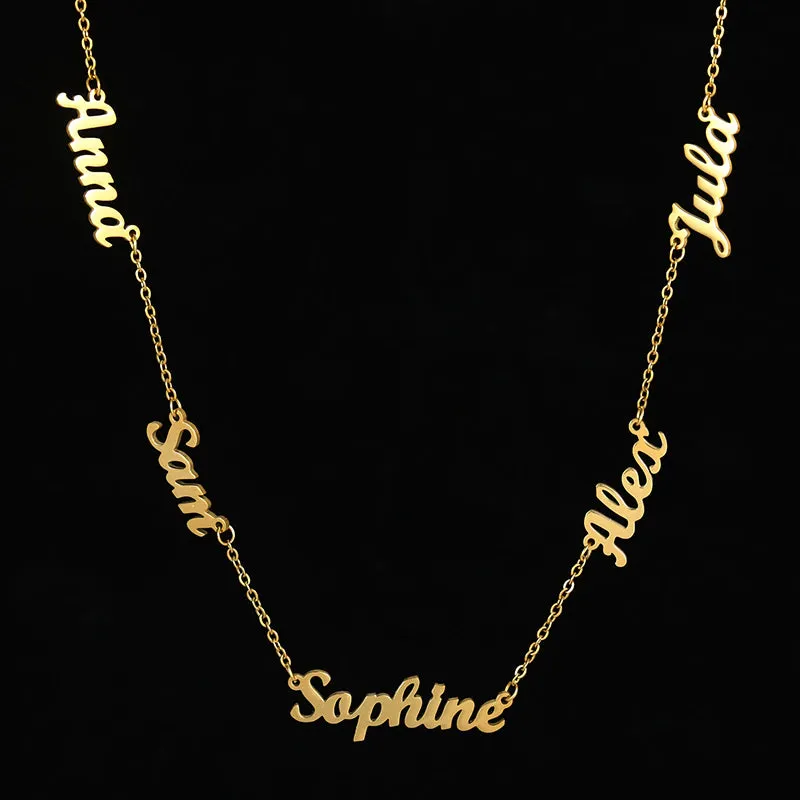 5 Inscriptions Multiple Name Necklace in 18k gold plating