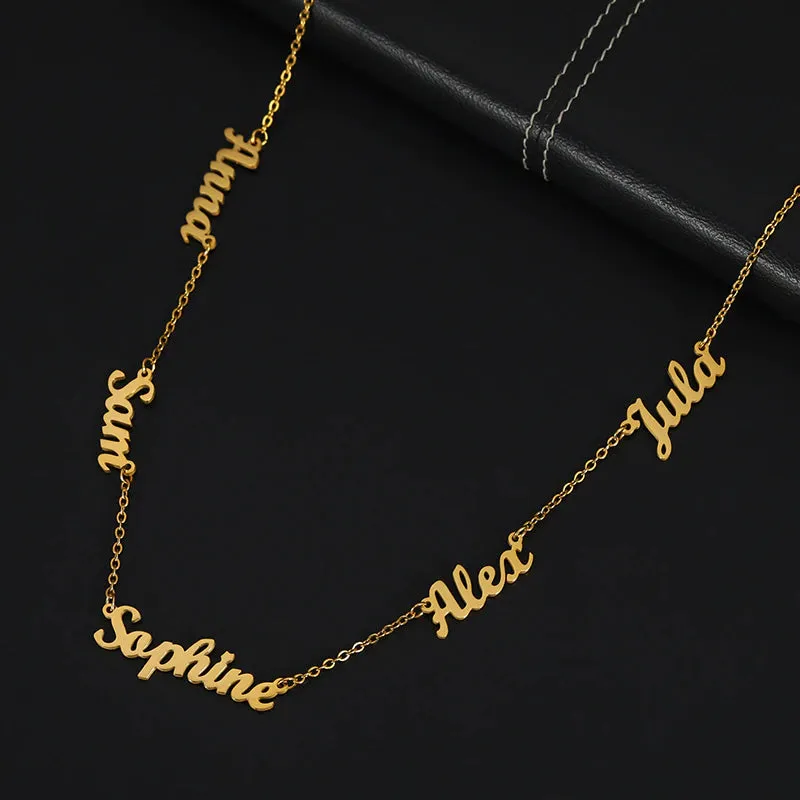 5 Inscriptions Multiple Name Necklace in 18k gold plating