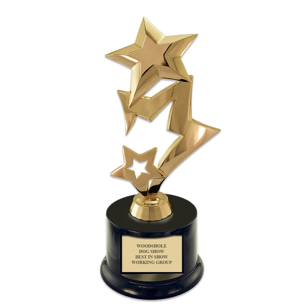 9" Three Star Award Trophy With Round Base