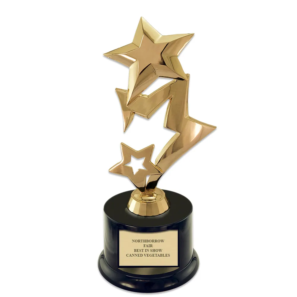 9" Three Star Award Trophy With Round Base