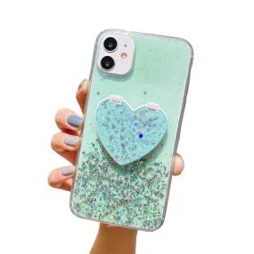 Anymob iPhone Blue Sequins Glitter Case Love Heart Mirror Holder Stand Cover