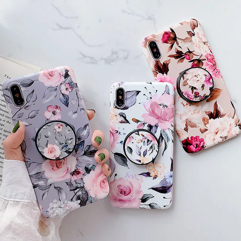 Anymob iPhone Pink Rose Holder Stand Case Back Cover Silicone Phone Cases