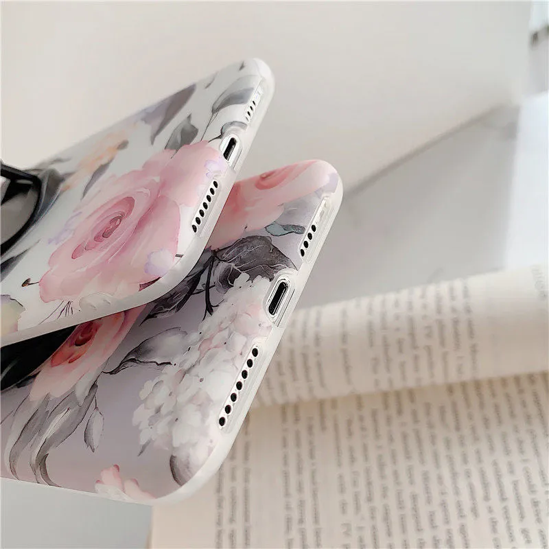 Anymob iPhone Pink Rose Holder Stand Case Back Cover Silicone Phone Cases