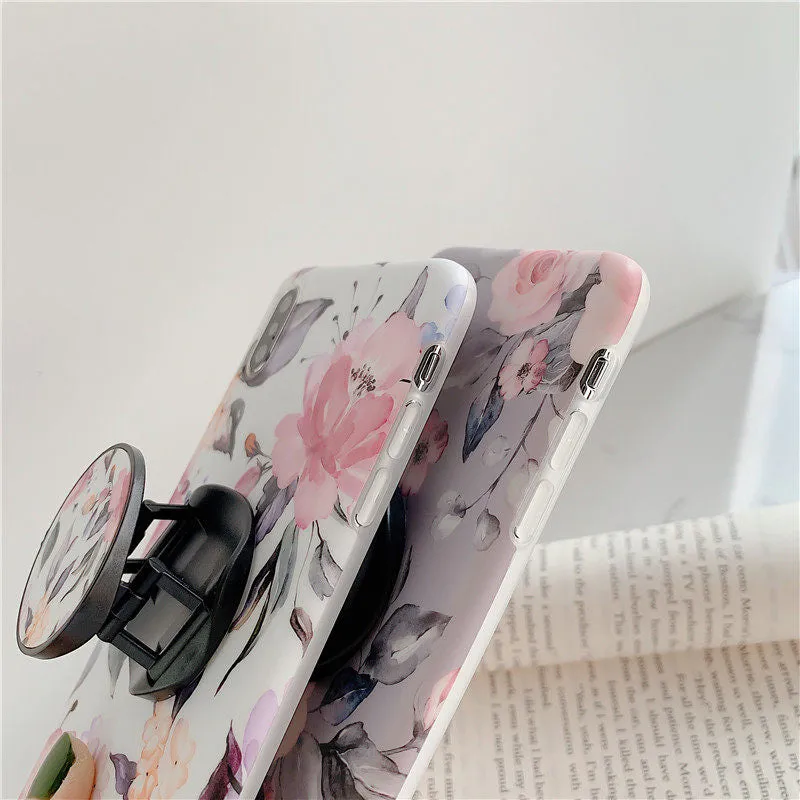 Anymob iPhone Pink Rose Holder Stand Case Back Cover Silicone Phone Cases