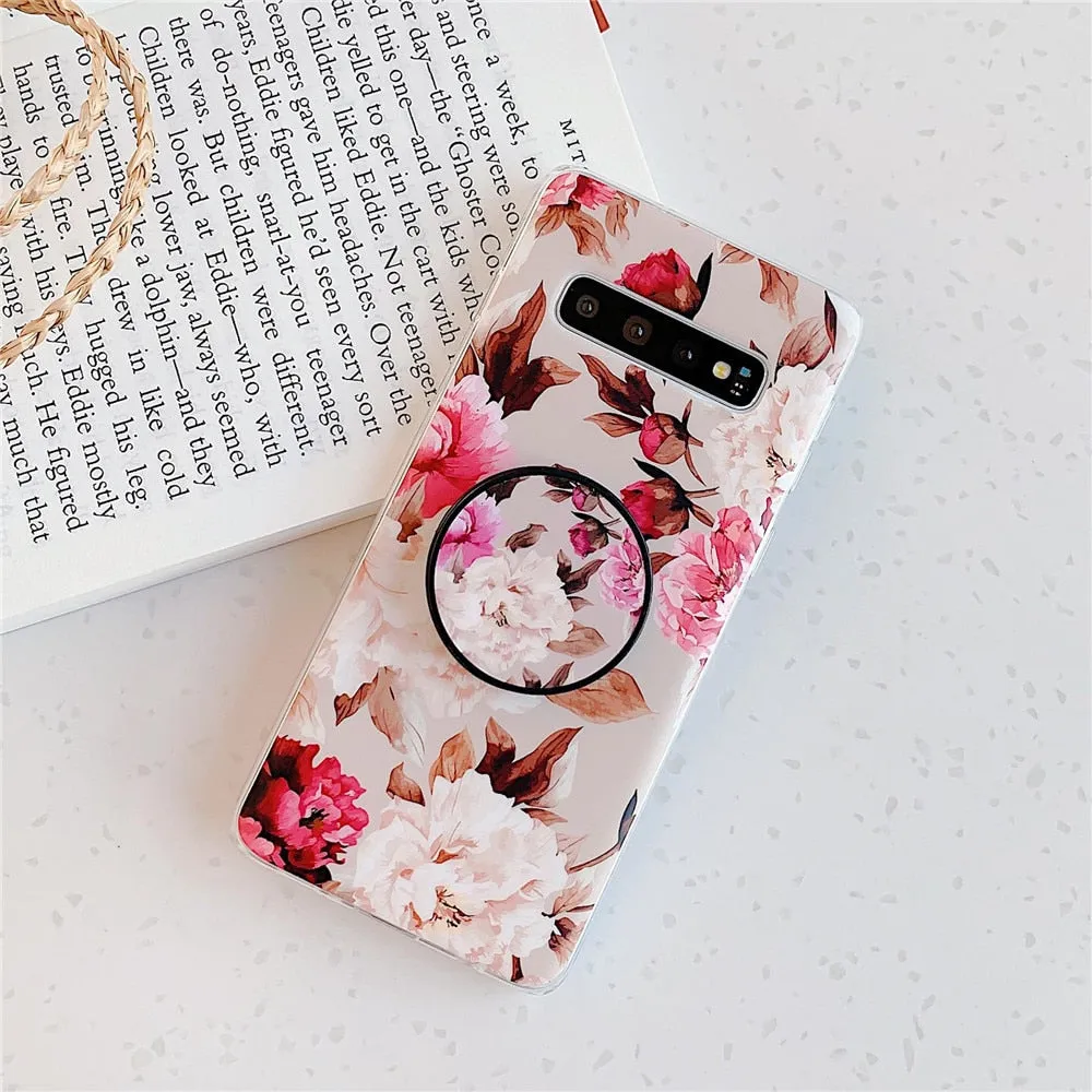 Anymob Samsung Case Nude Floral Design Art Leaf Flower Silicon With Holder Stand Phone Cover