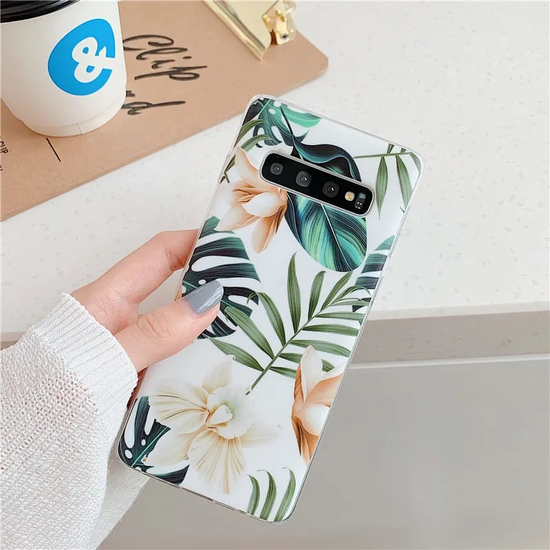 Anymob Samsung Case Nude Floral Design Art Leaf Flower Silicon With Holder Stand Phone Cover