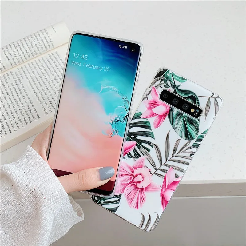 Anymob Samsung Case Nude Floral Design Art Leaf Flower Silicon With Holder Stand Phone Cover