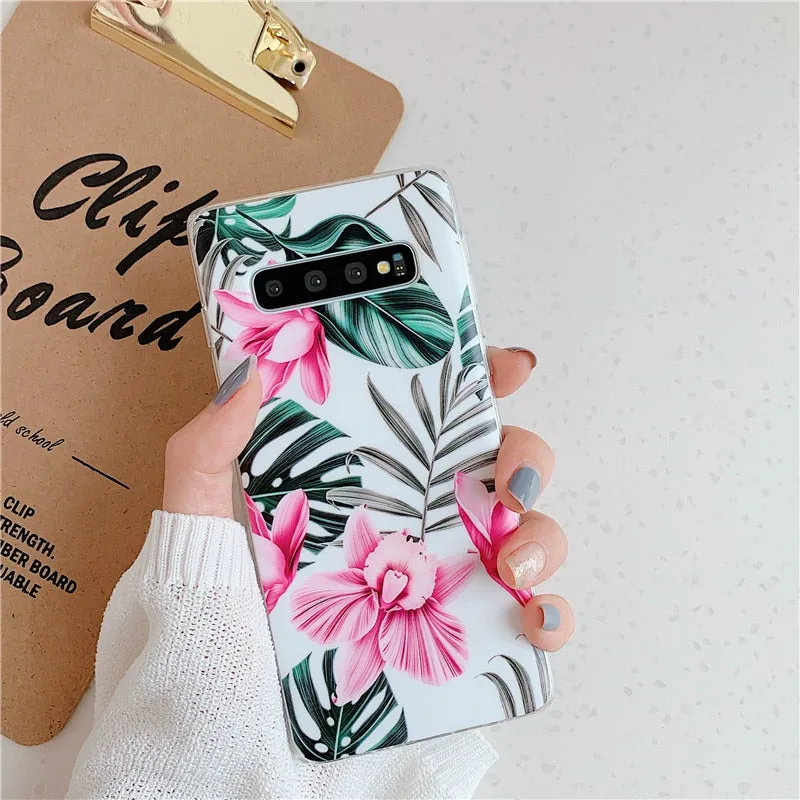 Anymob Samsung Case Nude Floral Design Art Leaf Flower Silicon With Holder Stand Phone Cover