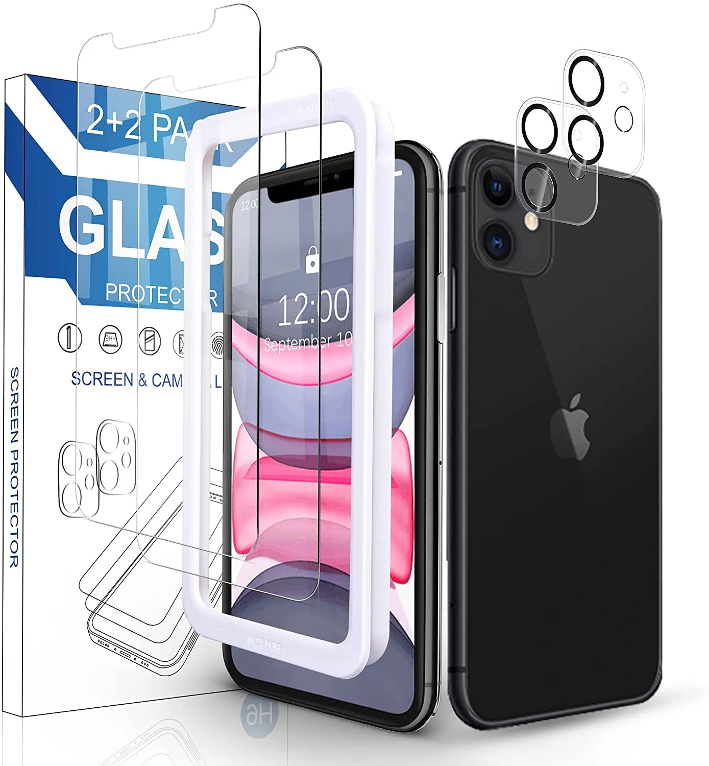 Arae 2 Pack Camera Lens Protector for iPhone 11   2 Pack Screen Protector, HD Tempered Glass Anti Scratch Work with Most Case, 6.1 inch