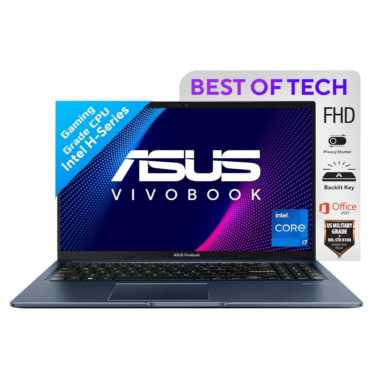 ASUS Vivobook 15, 15.6" (39.62Cm) FHD, 60Hz, Intel Core i7-12700H 12Th Gen, Thin and Light Laptop (16GB RAM/512GB SSD/Iris X? Graphics/Windows 11/Office 2021/Quiet Blue/1.7 Kg), X1502ZA-EJ744WS