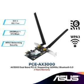 Asus Wireless Wifi 6 AX3000 PCE-AX3000 Dual Band PCI-E WiFi 6 (802.11ax) Bluetooth 5.0 (BULK PACK, 3 Years Warranty)