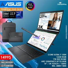 Asus Zenbook Duo UX8406MA-PZ044W Core Ultra 7 155h Arc Graphics Oled 120hz 3k Dual Screen Touch Laptop (New OB)