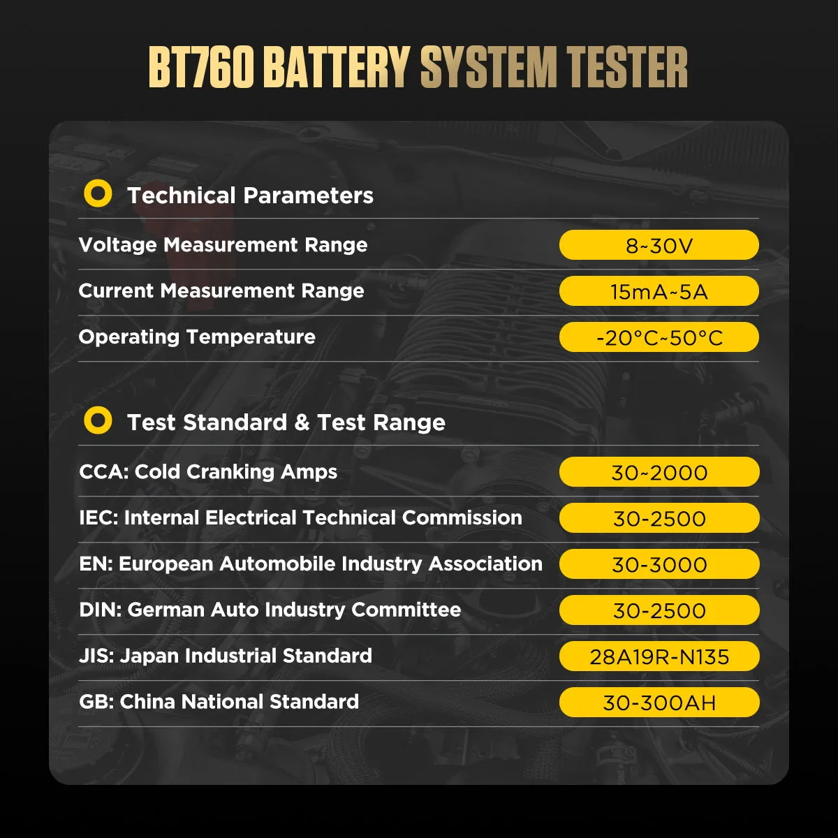 AUTOOL BT760 Battery Tester with Printer & Color Screen Cranking/Charging/Max Load Test.