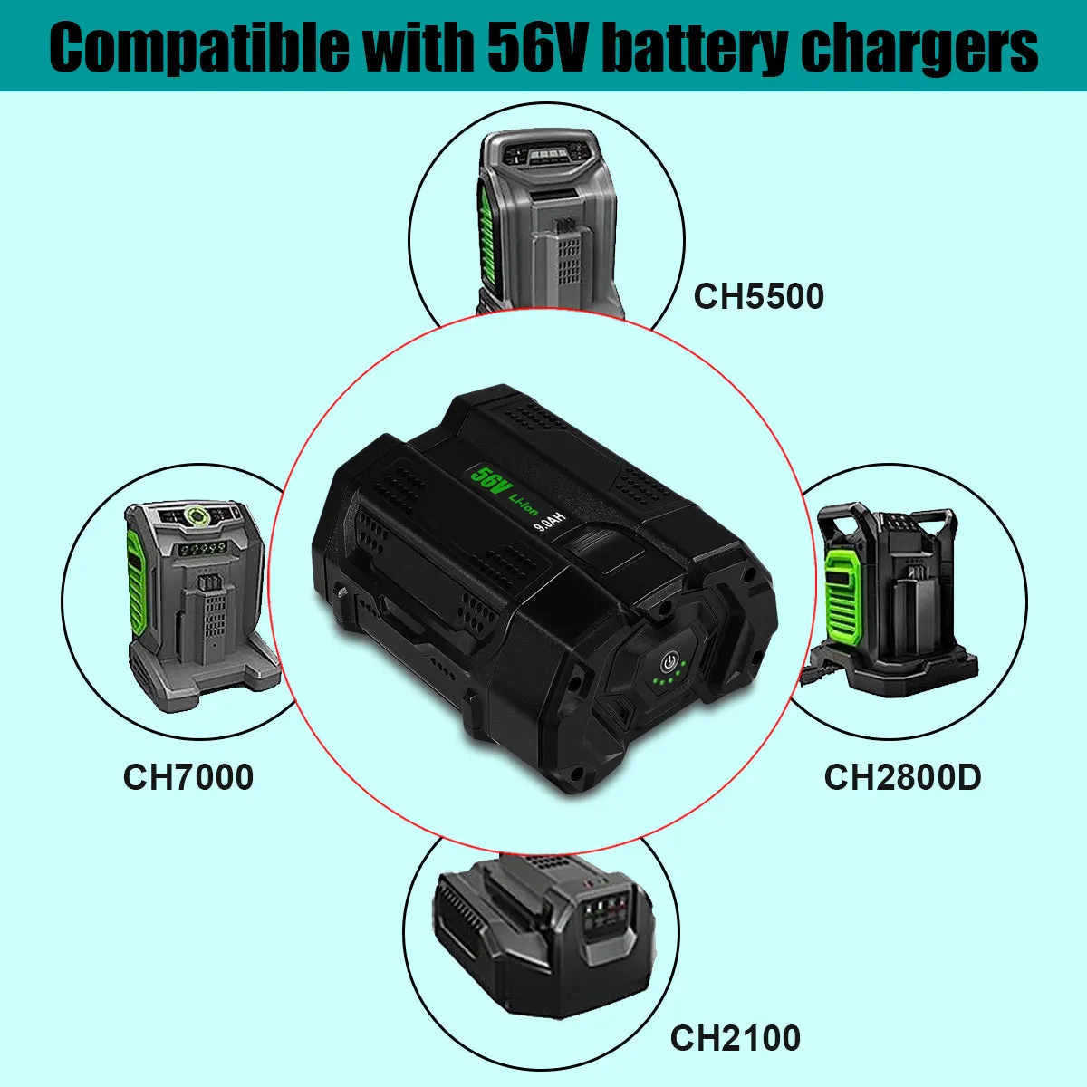 BA5600T 56V 9.0Ah Battery Compatible with EGO 56V 9.0Ah BA5600 BA5600T 5.0Ah BA2800T BA2800 BA4200 Battery