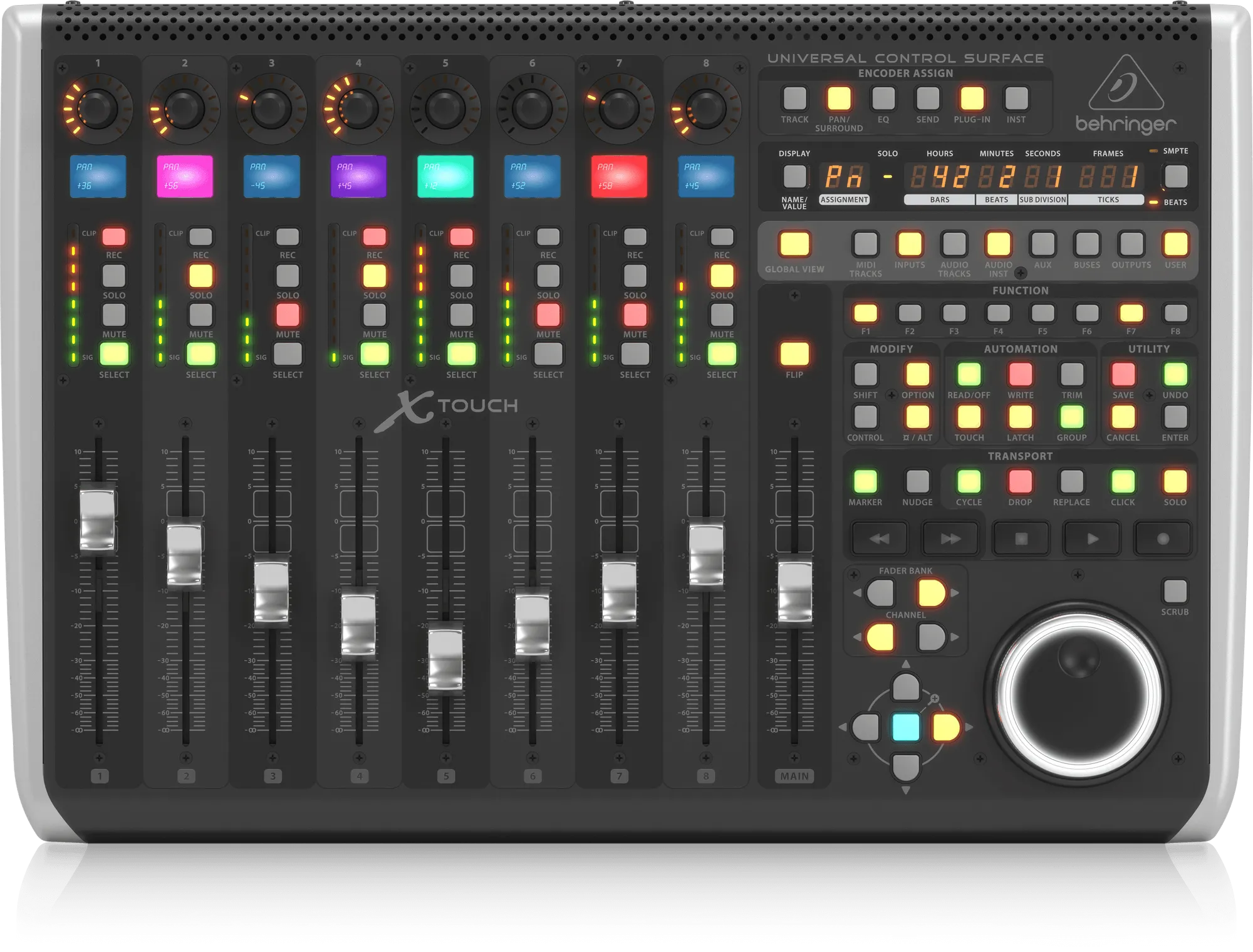 Behringer X-Touch Universal Control Surface with 9 Touch-Sensitive Motor Faders, LCD Scribble Strips and Ethernet/USB/MIDI Interface