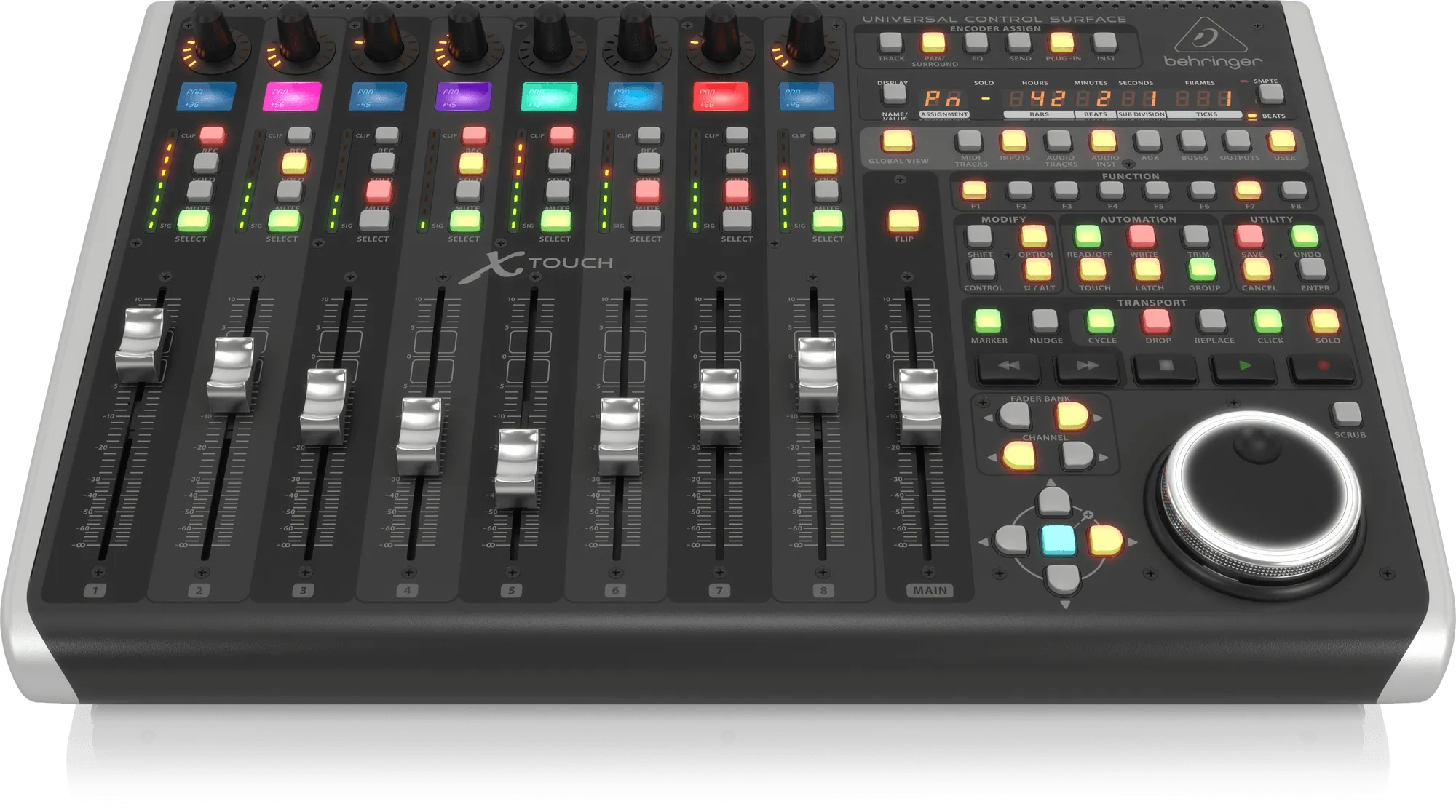 Behringer X-Touch Universal Control Surface with 9 Touch-Sensitive Motor Faders, LCD Scribble Strips and Ethernet/USB/MIDI Interface