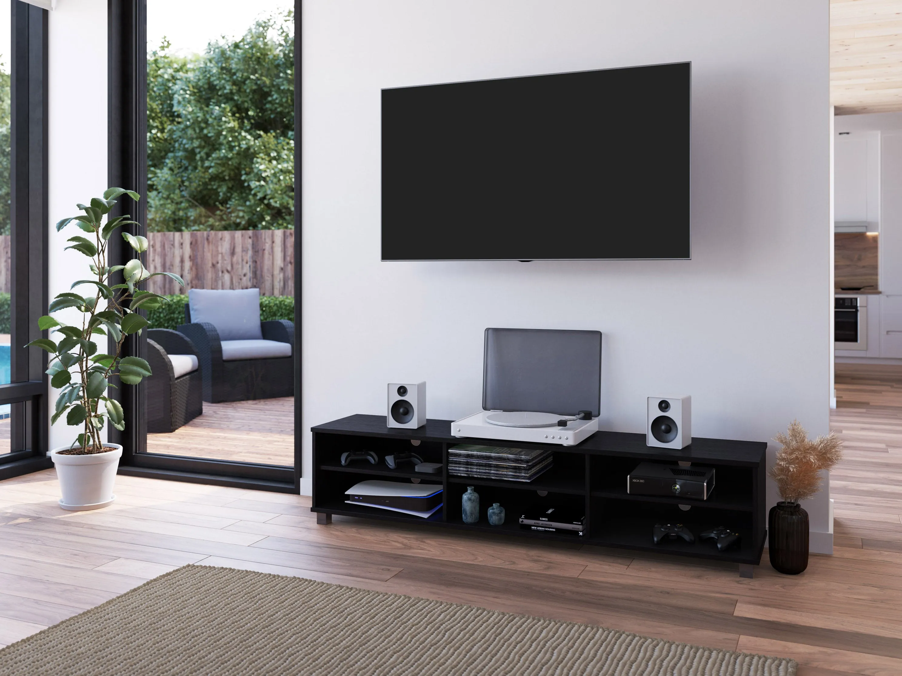 Black Modern TV Stand, TVs up to 85"