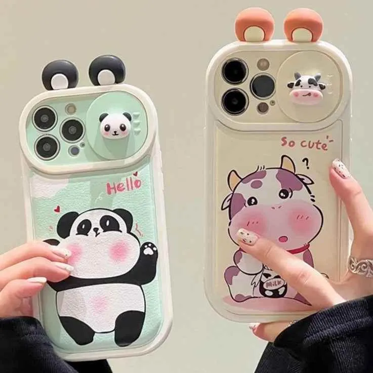 Cartoon 3D Ears Panda Cow Cute Phone Case For iPhone 11, 12, 13, 14, 15 Pro Max