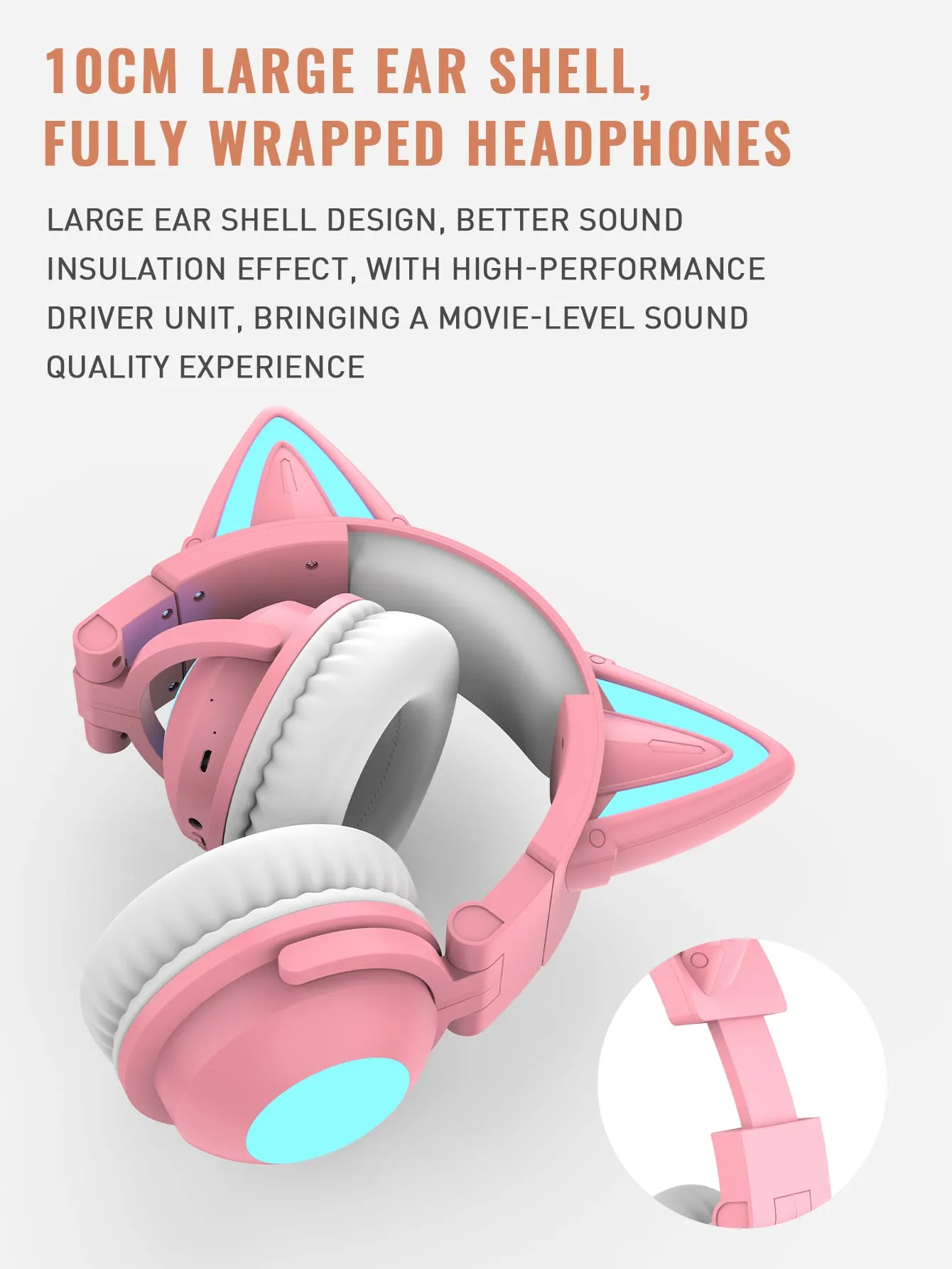 Cat style gaming headset with colorful LED lights, long playback, with microphone, foldable, with deep bass, HiFi stereo suitable for tablets and mobile phones