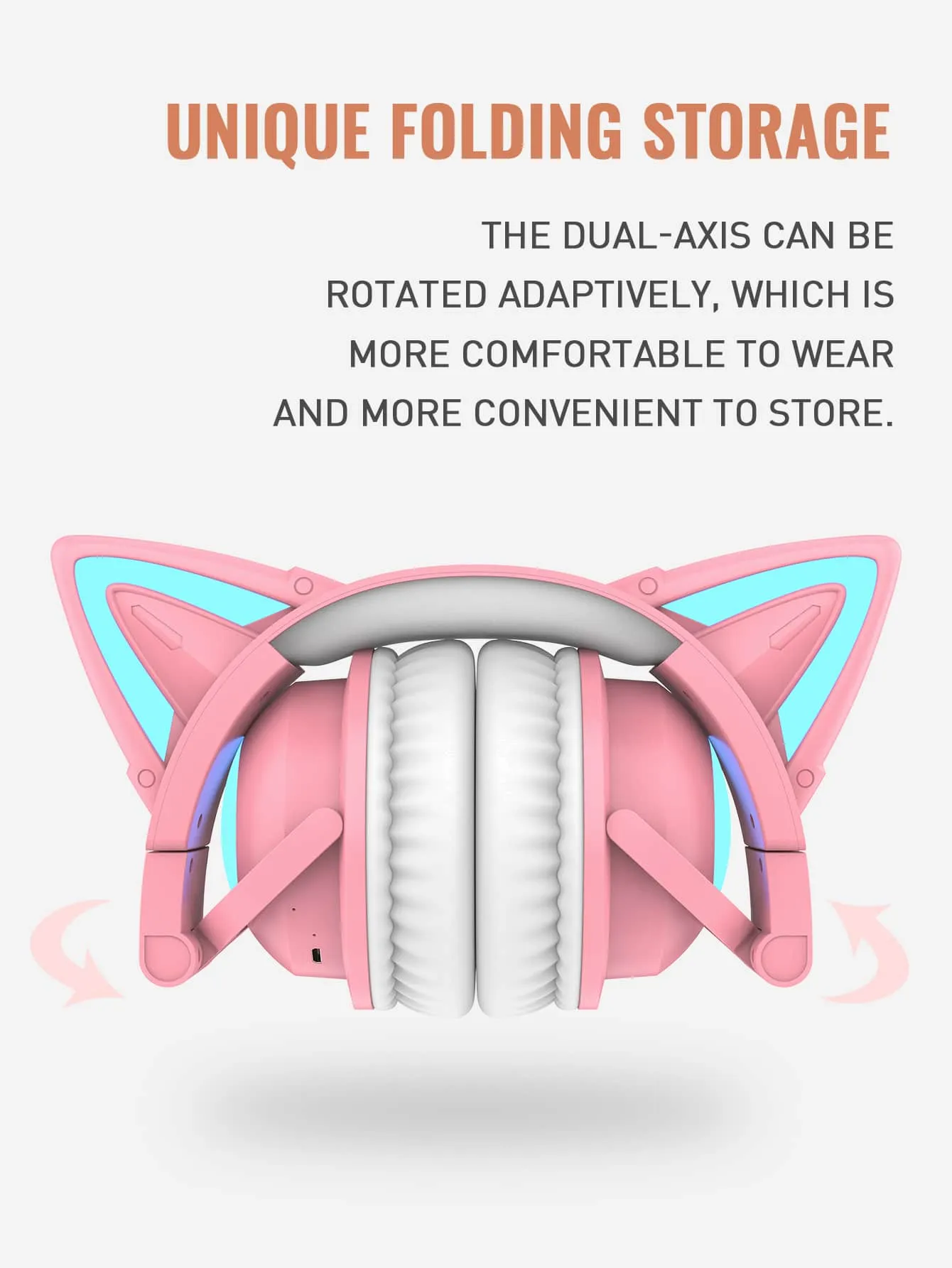 Cat style gaming headset with colorful LED lights, long playback, with microphone, foldable, with deep bass, HiFi stereo suitable for tablets and mobile phones