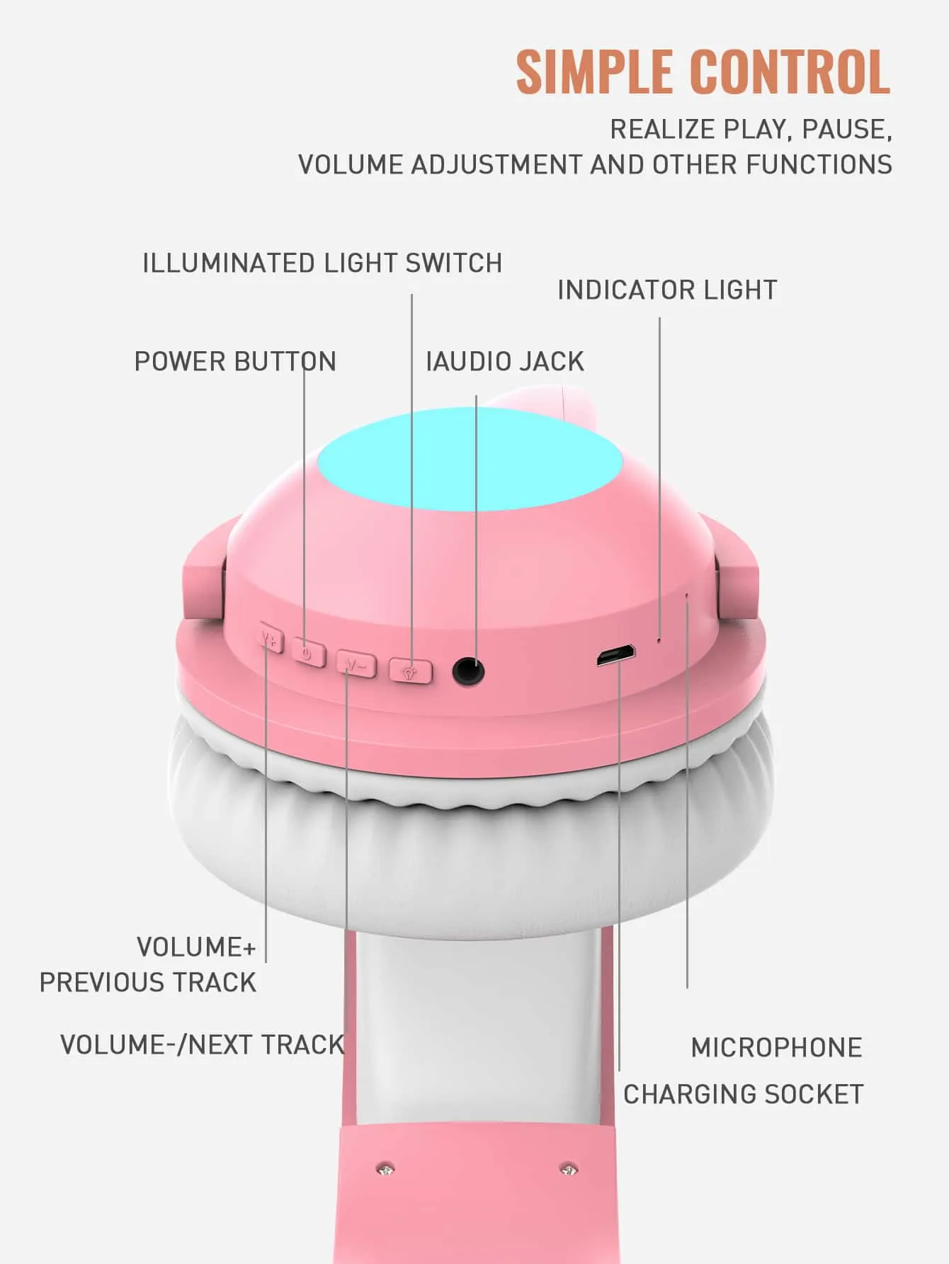 Cat style gaming headset with colorful LED lights, long playback, with microphone, foldable, with deep bass, HiFi stereo suitable for tablets and mobile phones