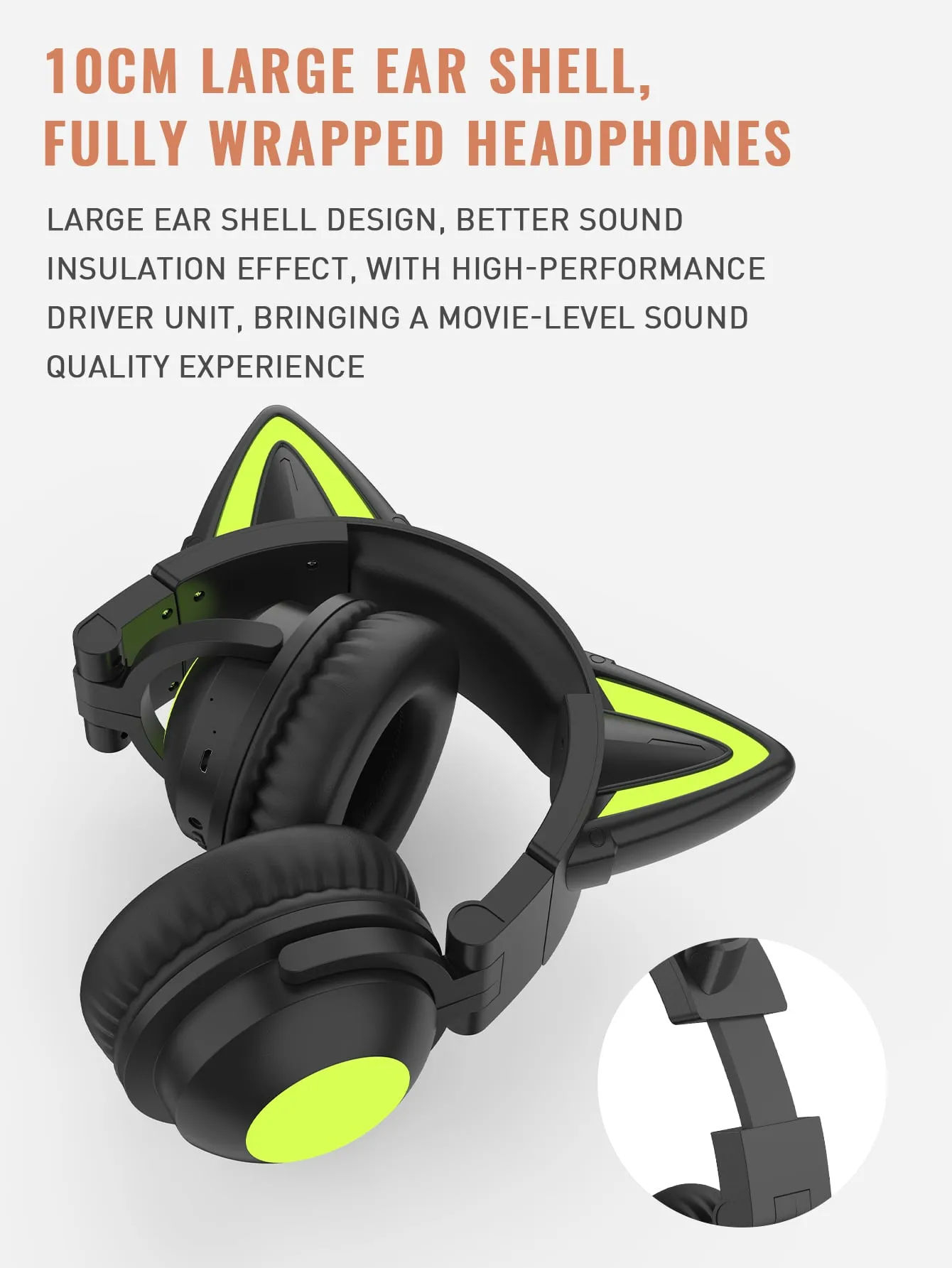 Cat style gaming headset with colorful LED lights, long playback, with microphone, foldable, with deep bass, HiFi stereo suitable for tablets and mobile phones