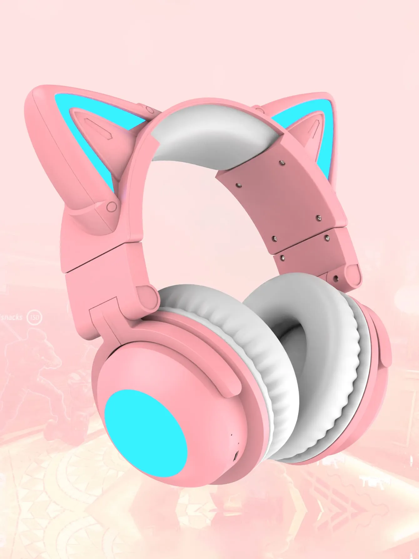 Cat style gaming headset with colorful LED lights, long playback, with microphone, foldable, with deep bass, HiFi stereo suitable for tablets and mobile phones