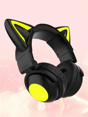 Cat style gaming headset with colorful LED lights, long playback, with microphone, foldable, with deep bass, HiFi stereo suitable for tablets and mobile phones